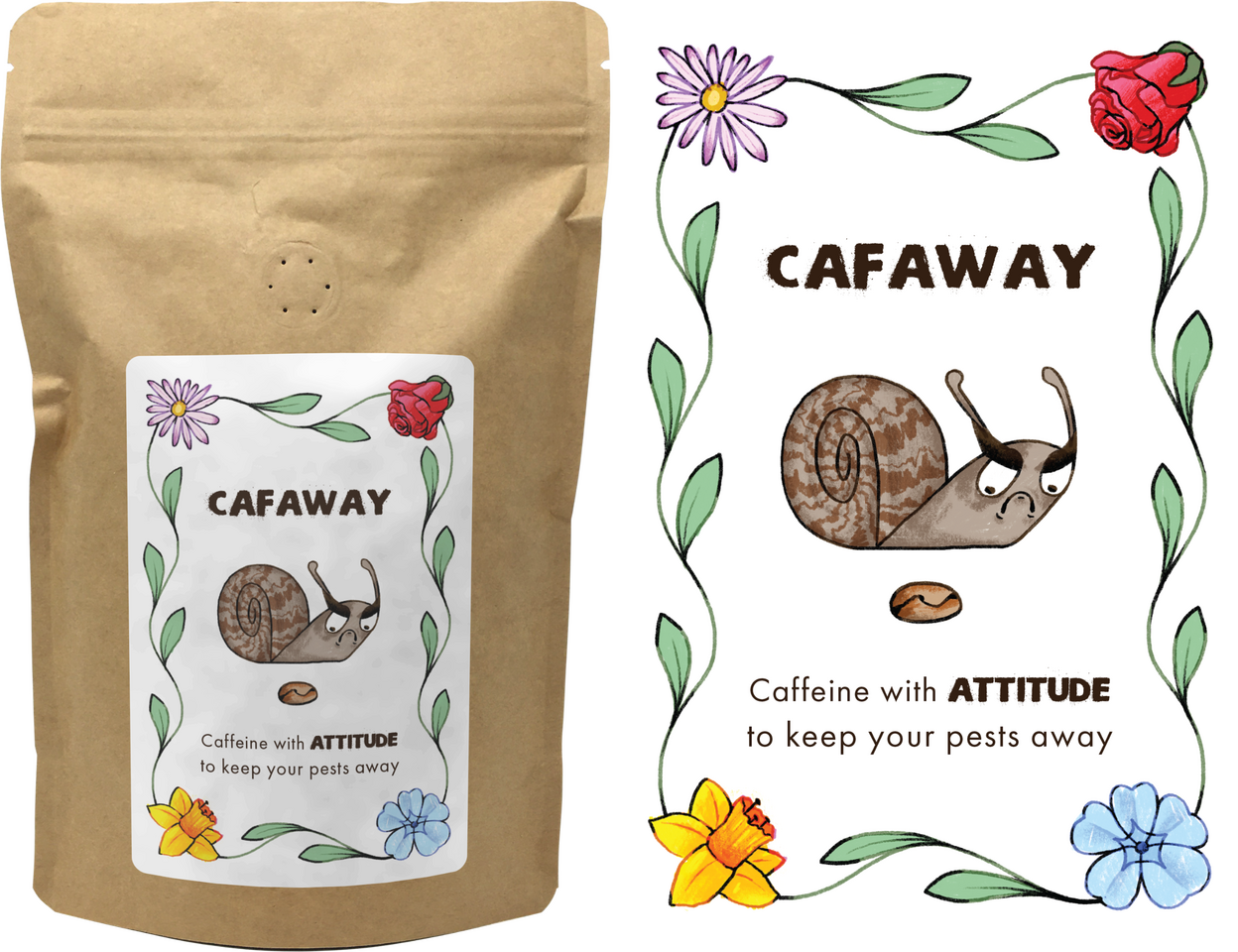 Label for 'Cafaway' : Using coffee grounds as an eco friendly pest repellent
